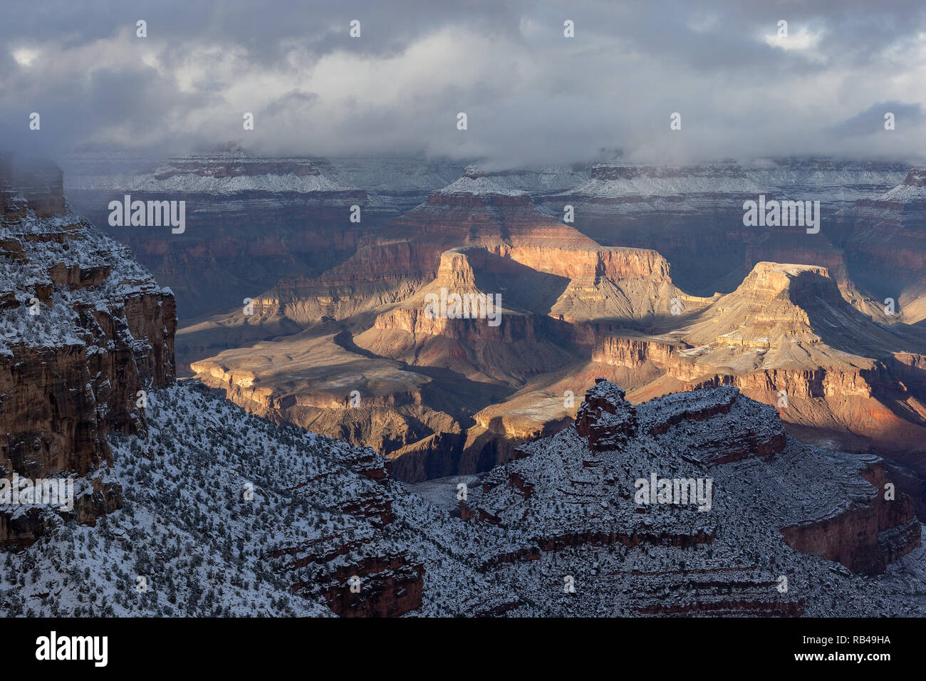 Winter snow storm clears on the South Rim of the Grand Canyon in Grand Canyon National Park, Arizona, USA Stock Photo