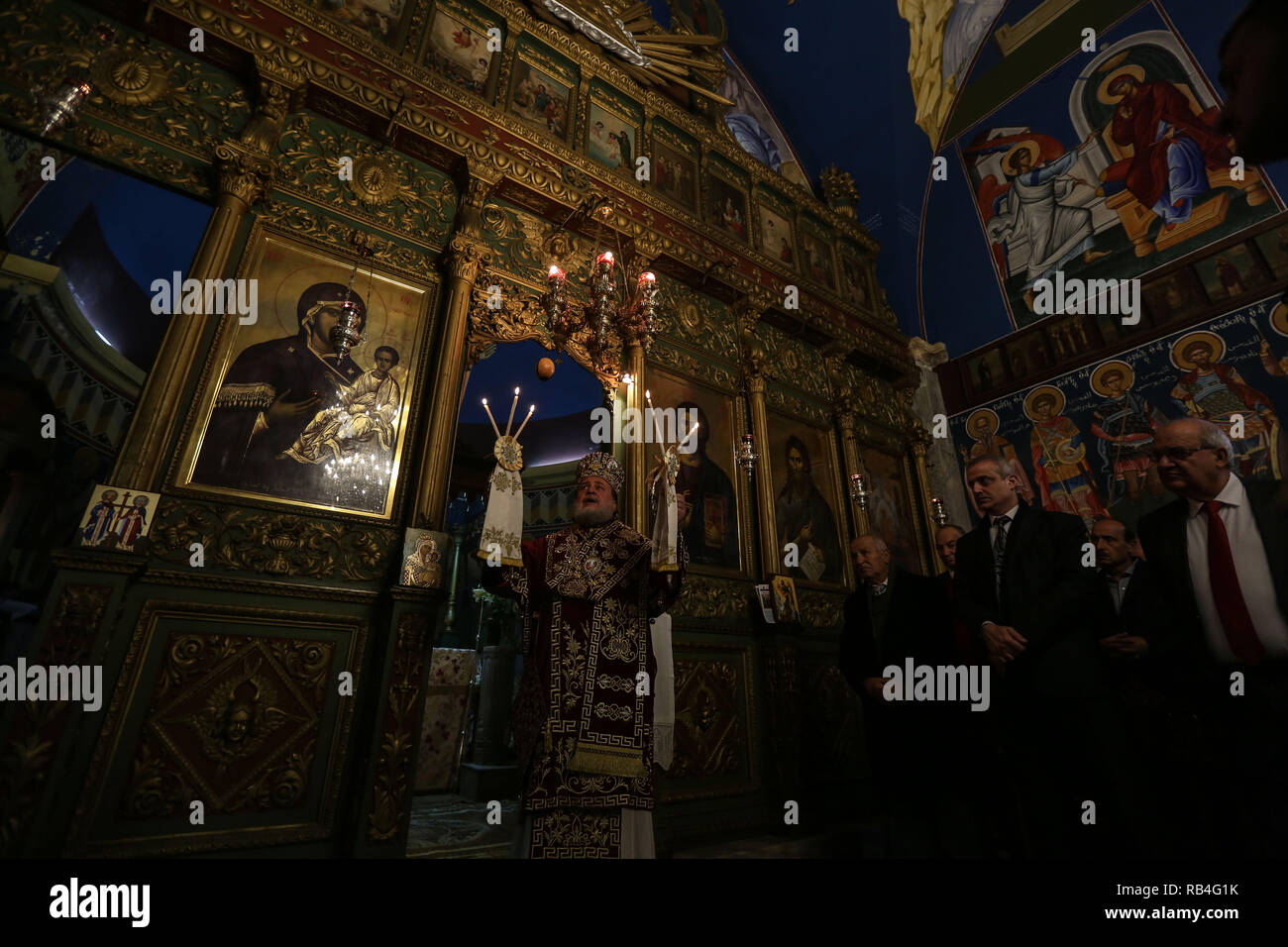 Gaza. 7th Jan, 2019. Greek Orthodox Alexios leads the