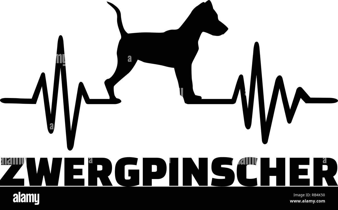 Heartbeat pulse line with Miniature Pinscher dog silhouette german Stock Vector