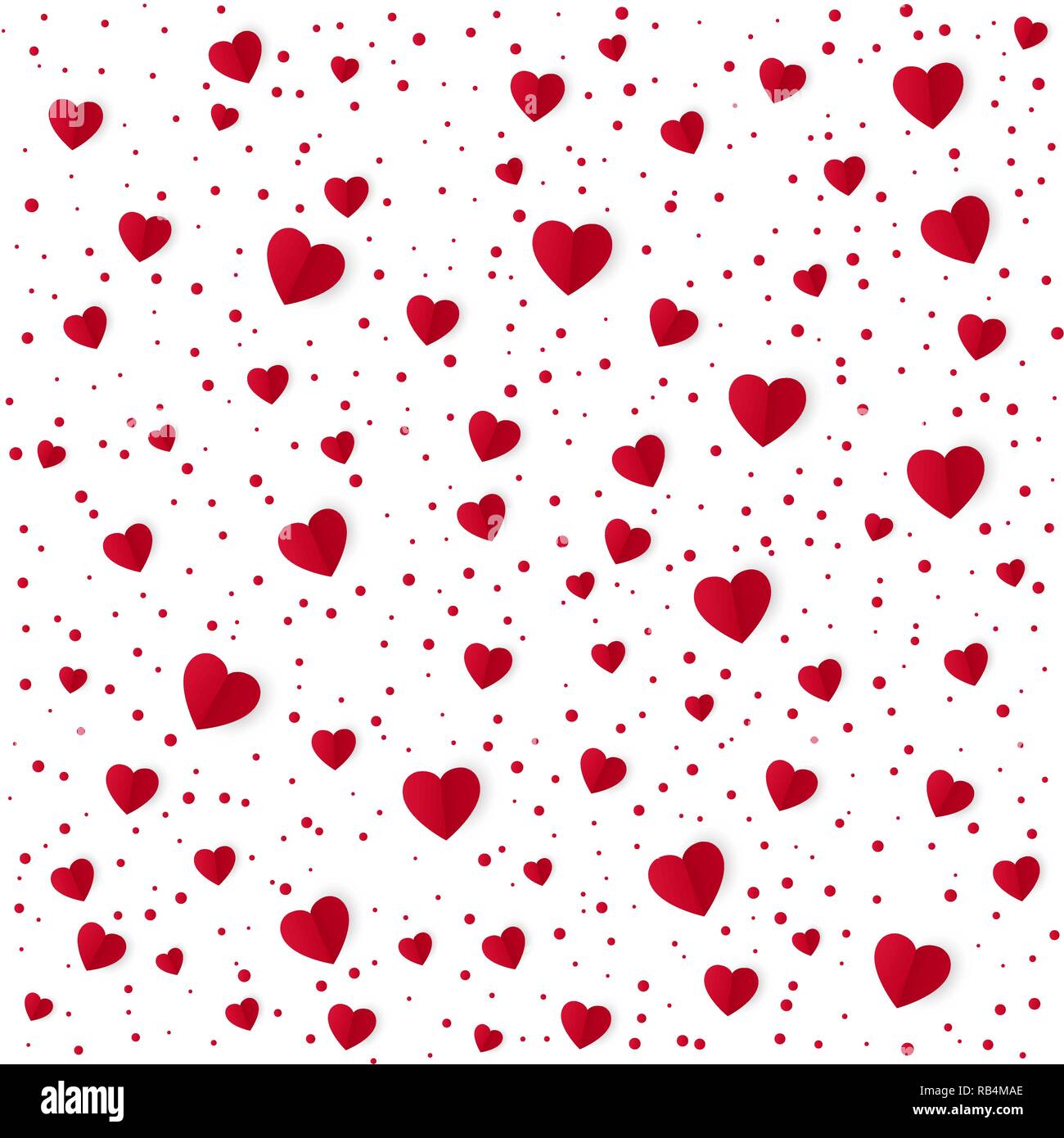 Abstract heart pattern background. Paper red hearts and dots isolated