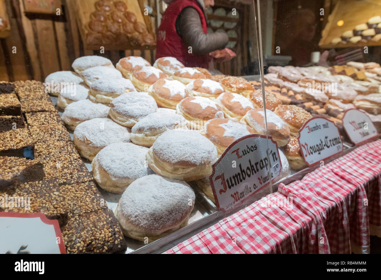 delicious sweet treat donuts at market Stock Photo