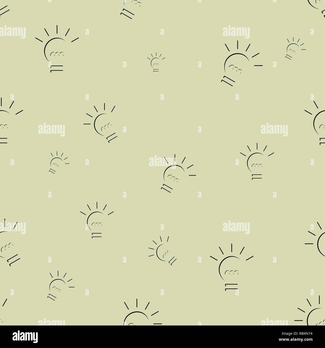 Seamless pattern, abstract light bulbs isolated on light green background, vector illustration Stock Vector