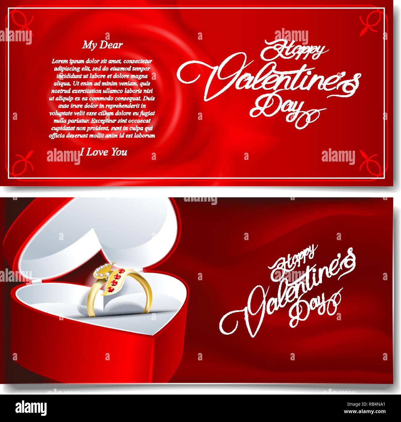 Digital vector happy valentines day realistic red heart and golden ring ...