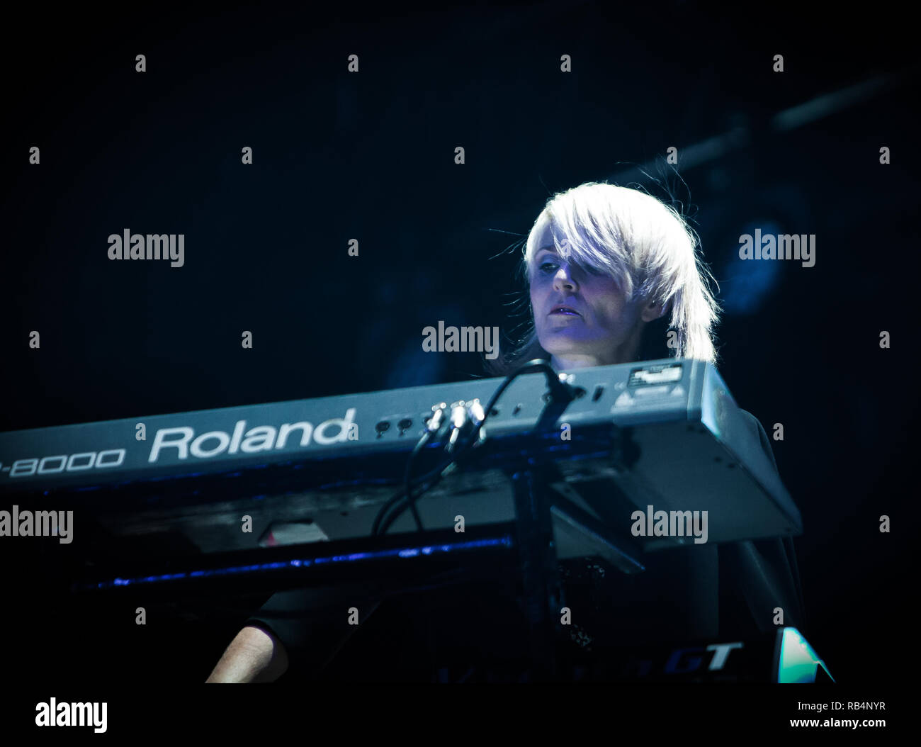 Faithless, the British electronica band, performs a live concert at the Danish music festival Tinderbox Festival 2015 in Odense. Here keyboardist Sister Bliss is seen live on stage. Denmark, 27/06 2015. EXCLUDING DENMARK. Stock Photo