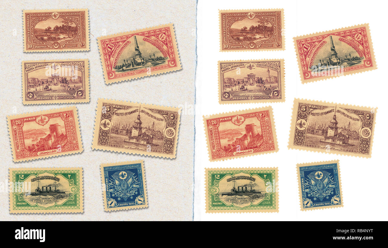 vintage ottoman stamps isolated old stamps Stock Photo
