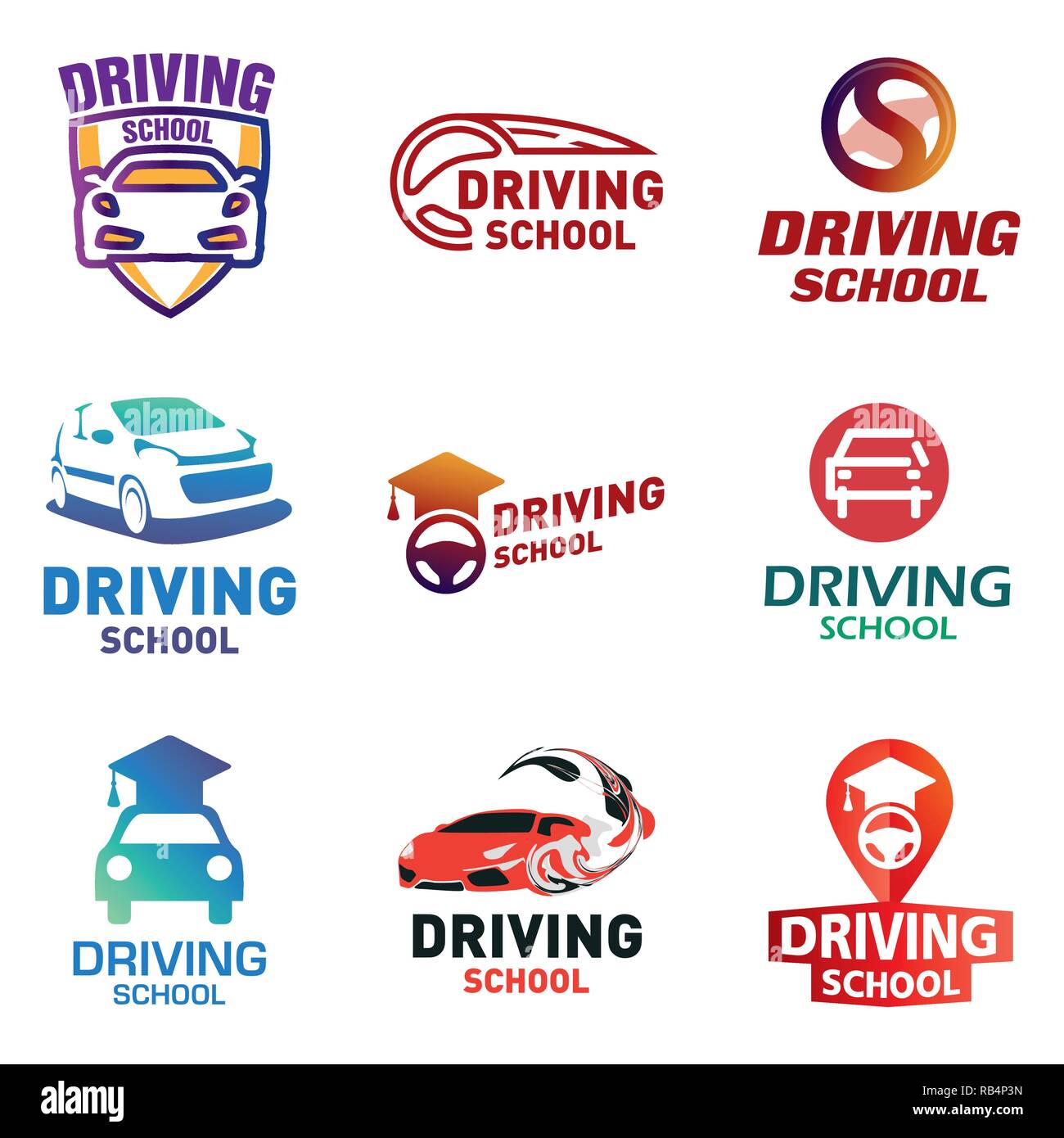 Set Of Vector Logos Driving School Car Stock Vector Art