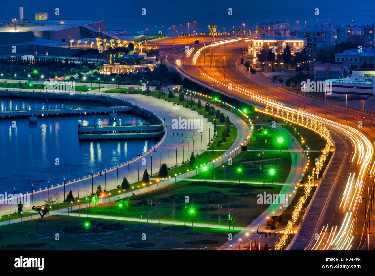 Boulevard at night, Baku, Azerbaijan Stock Photo