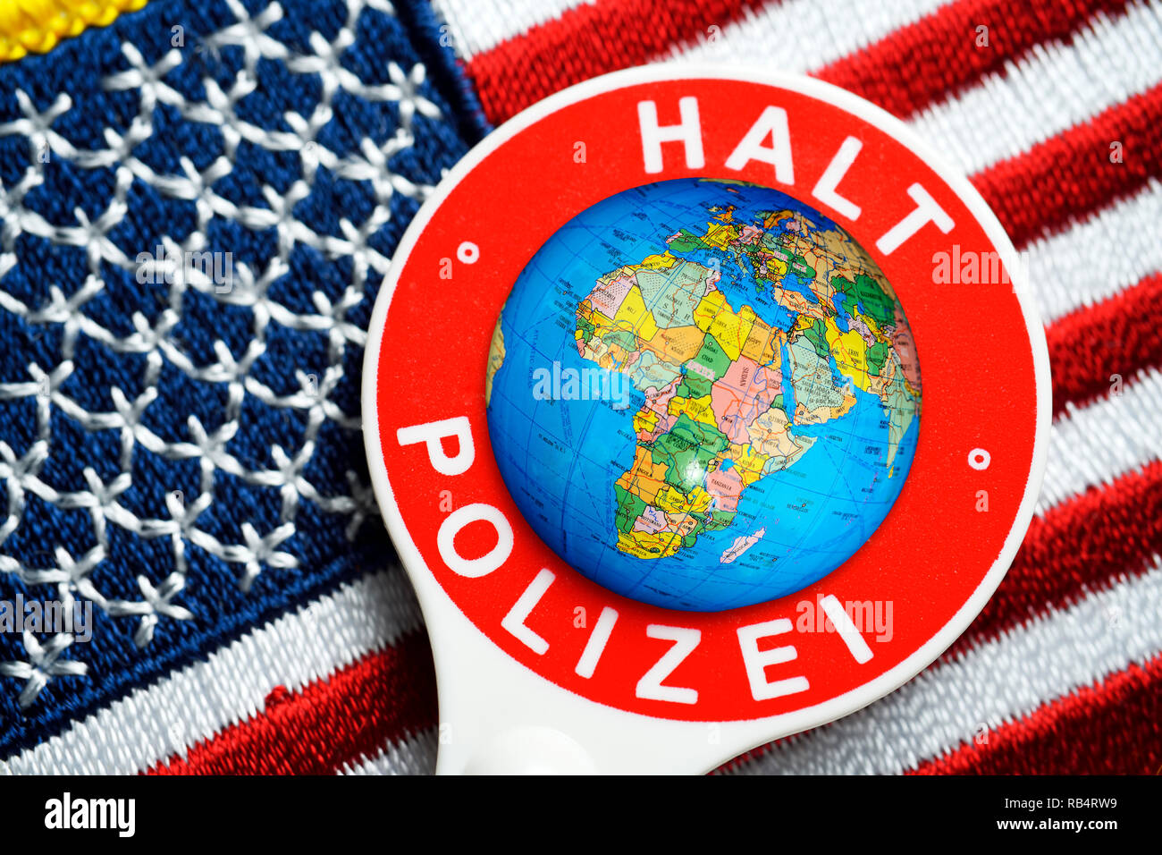 US flag and signalling disc, global policeman USA Stock Photo