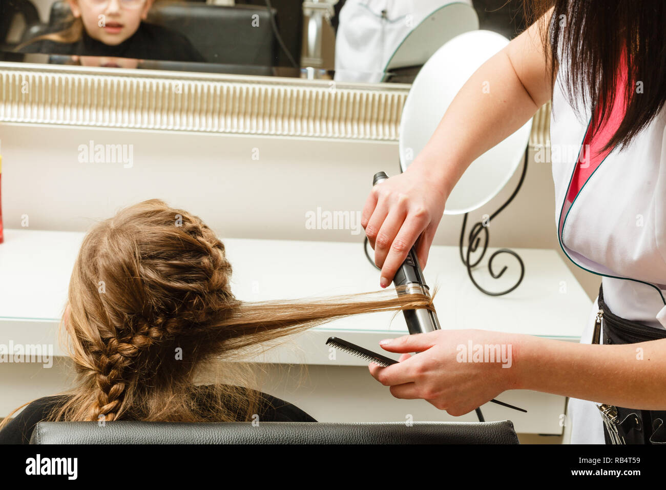 Kids Hairstyles And Haircare Concept Blonde Toddler Girl Getting