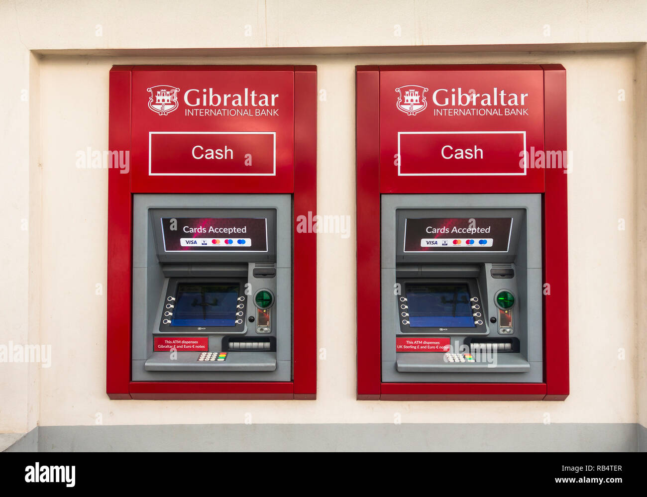 Gibraltar International Bank, Atm Cash dispenser, Gibraltar, British Overseas Territory, UK. Stock Photo