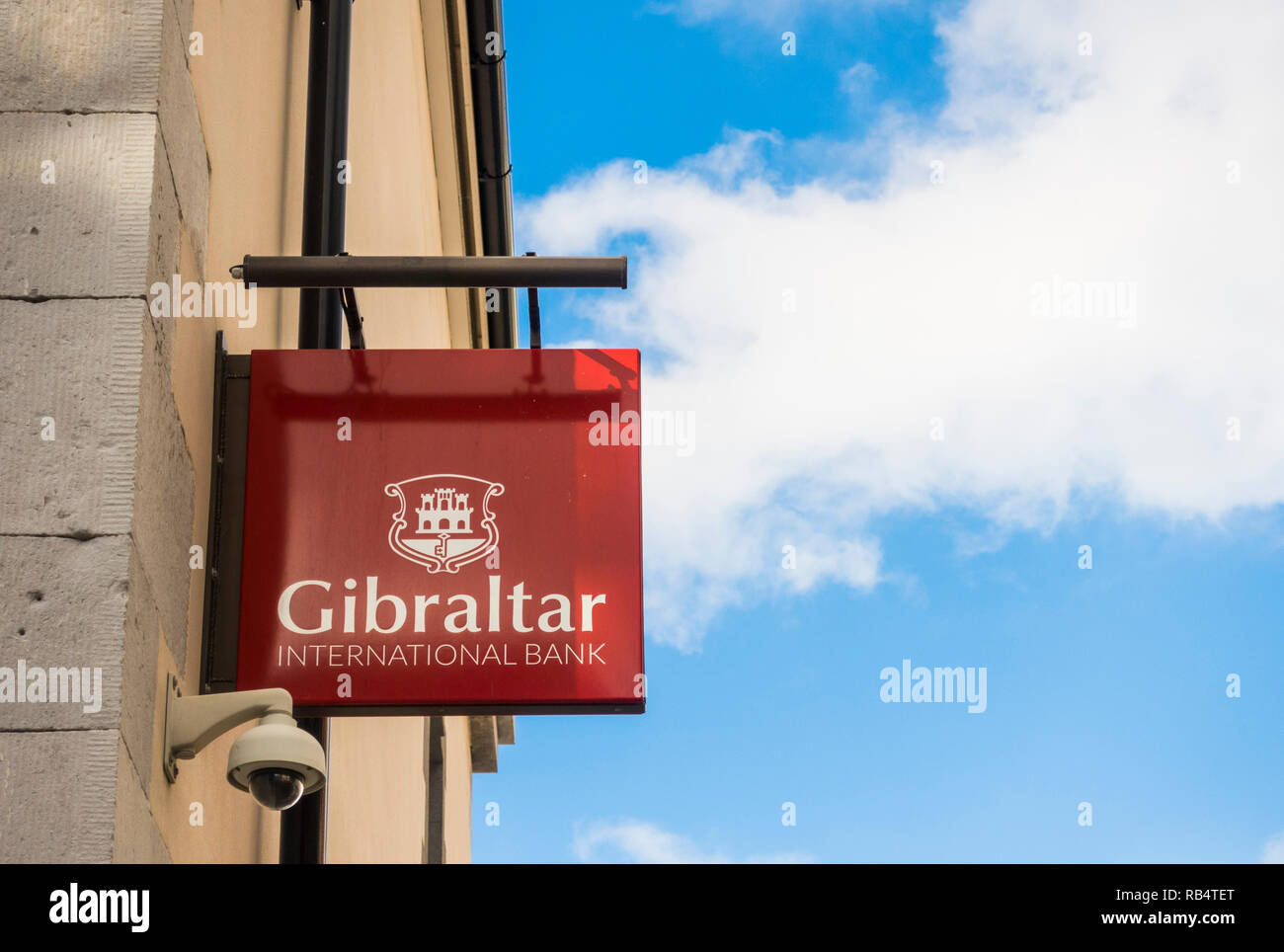 Sign, Gibraltar International Bank, Atm Cashdispenser, Gibraltar, British Overseas Territory, UK. Stock Photo