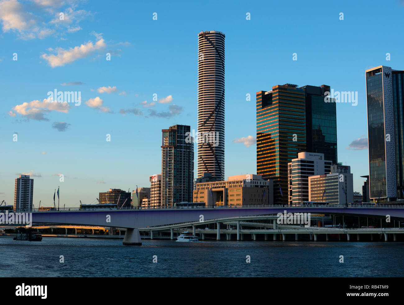Victoria Bridge and city centre in evening sunlight, Brisbane, Queensland, Australia Stock Photo