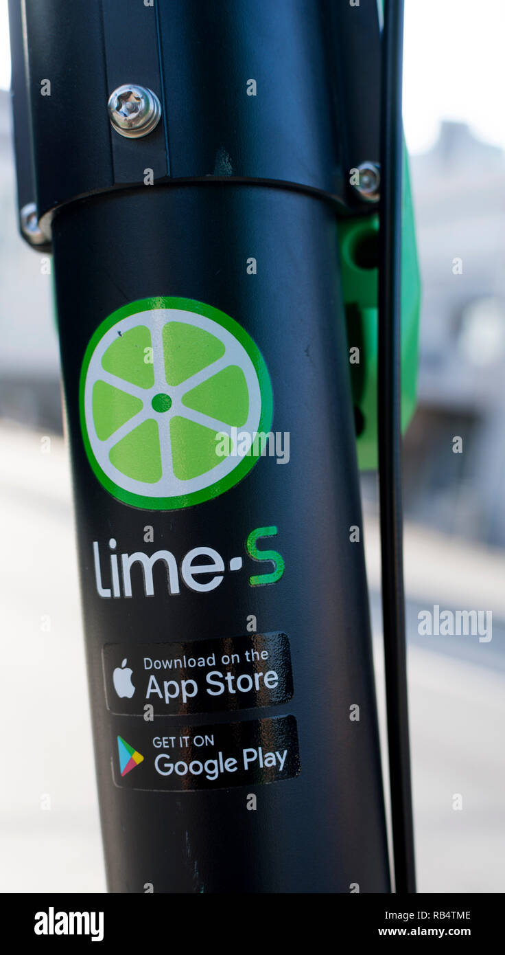 Lime-S electric scooter detail, Brisbane, Queensland, Australia Stock Photo