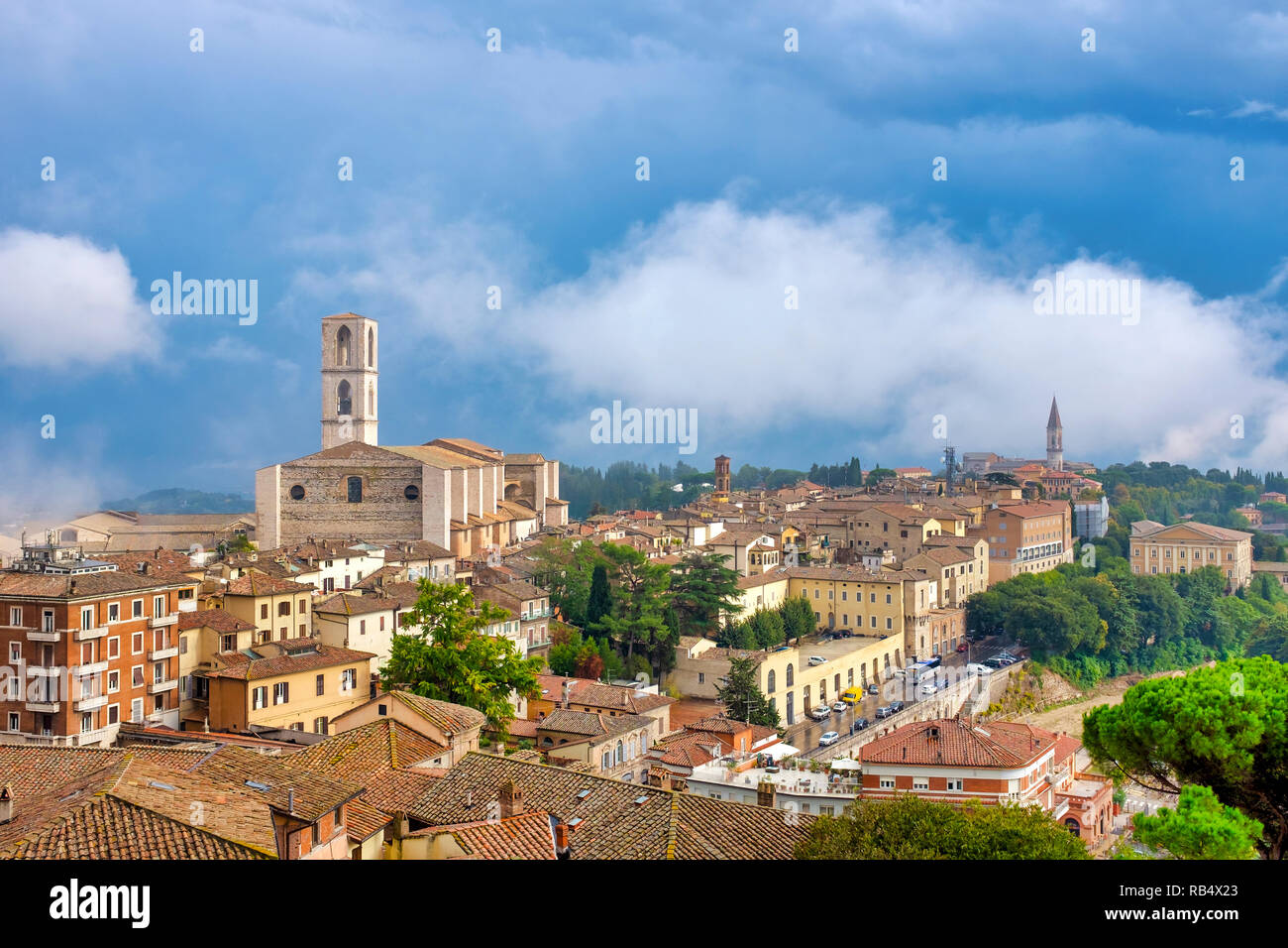 Basilica of San Domenico from Via Indipendenza, Perugia Italy Stock ...