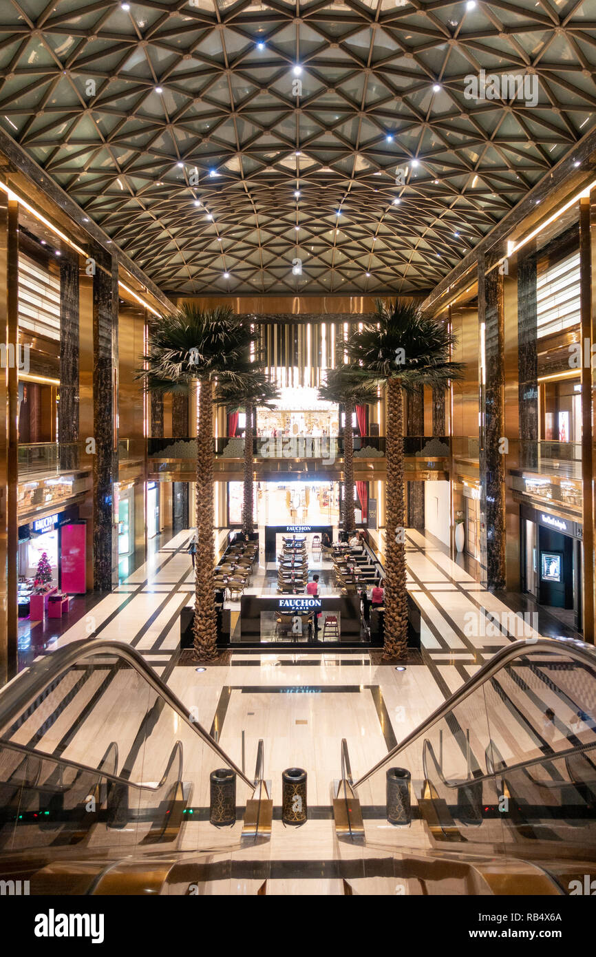 Interior of new Prestige luxury arcade with highend boutiques inside The Avenues shopping mall