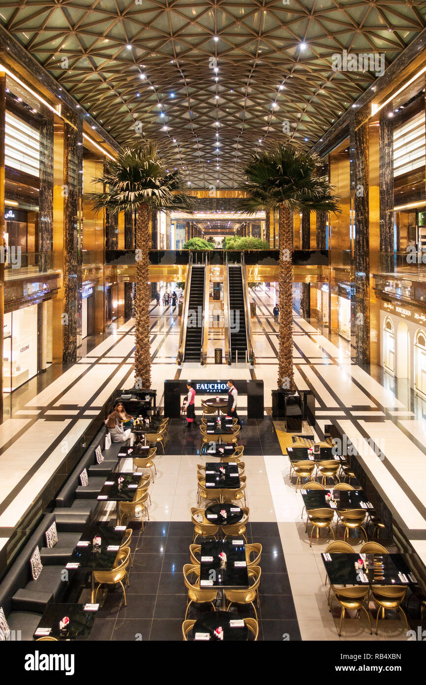 Interior of new Prestige luxury arcade with high-end boutiques inside The Avenues shopping mall in Kuwait City, Kuwait Stock Photo