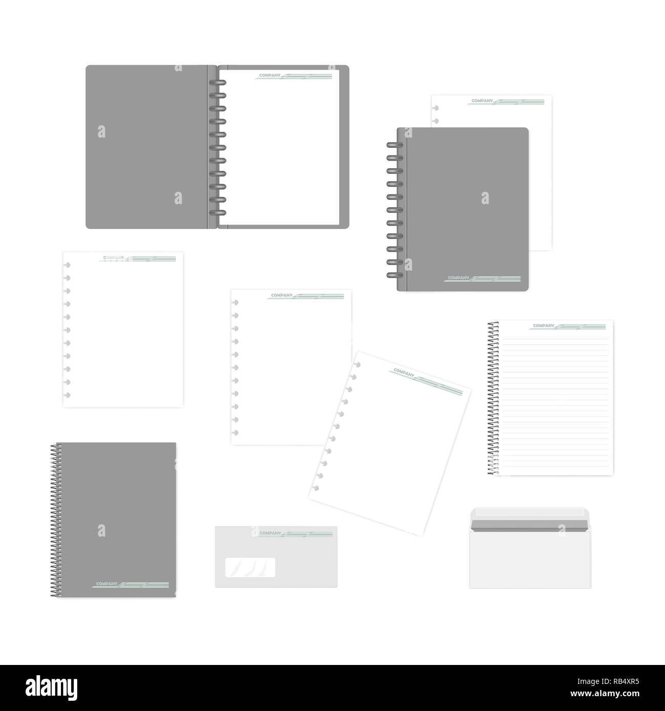 Stationery mockup set for corporate identity design. Spiral and disc