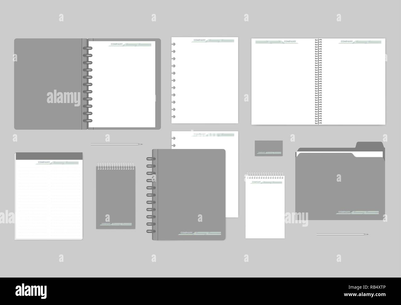Stationery mockup set for corporate identity design. Notebooks, paper