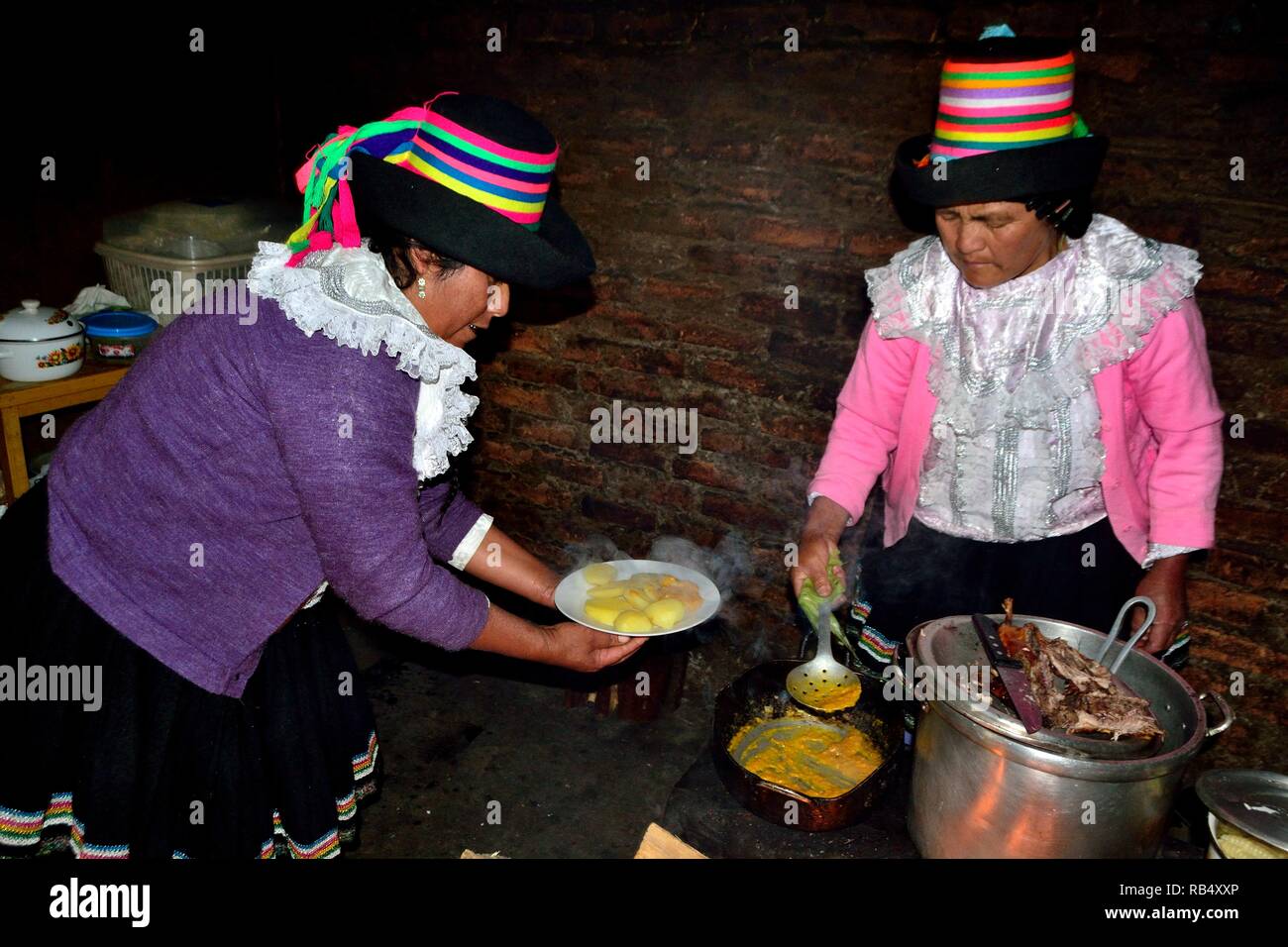 Cooking Cuy - Peasant community restaurant - National park HUASCARAN. Department of Ancash.PERU                    Stock Photo