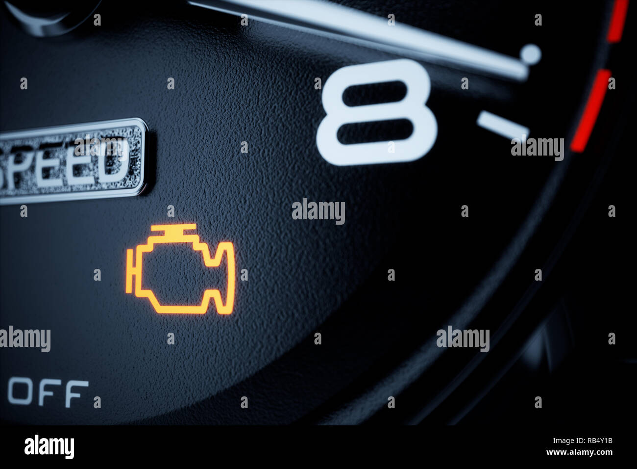 Check engine light illuminated on dashboard. 3d rendering illustration Stock Photo