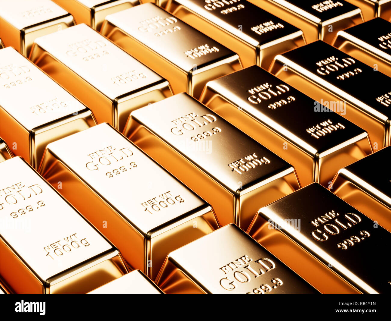 Gold bars background. 3d rendering illustration Stock Photo