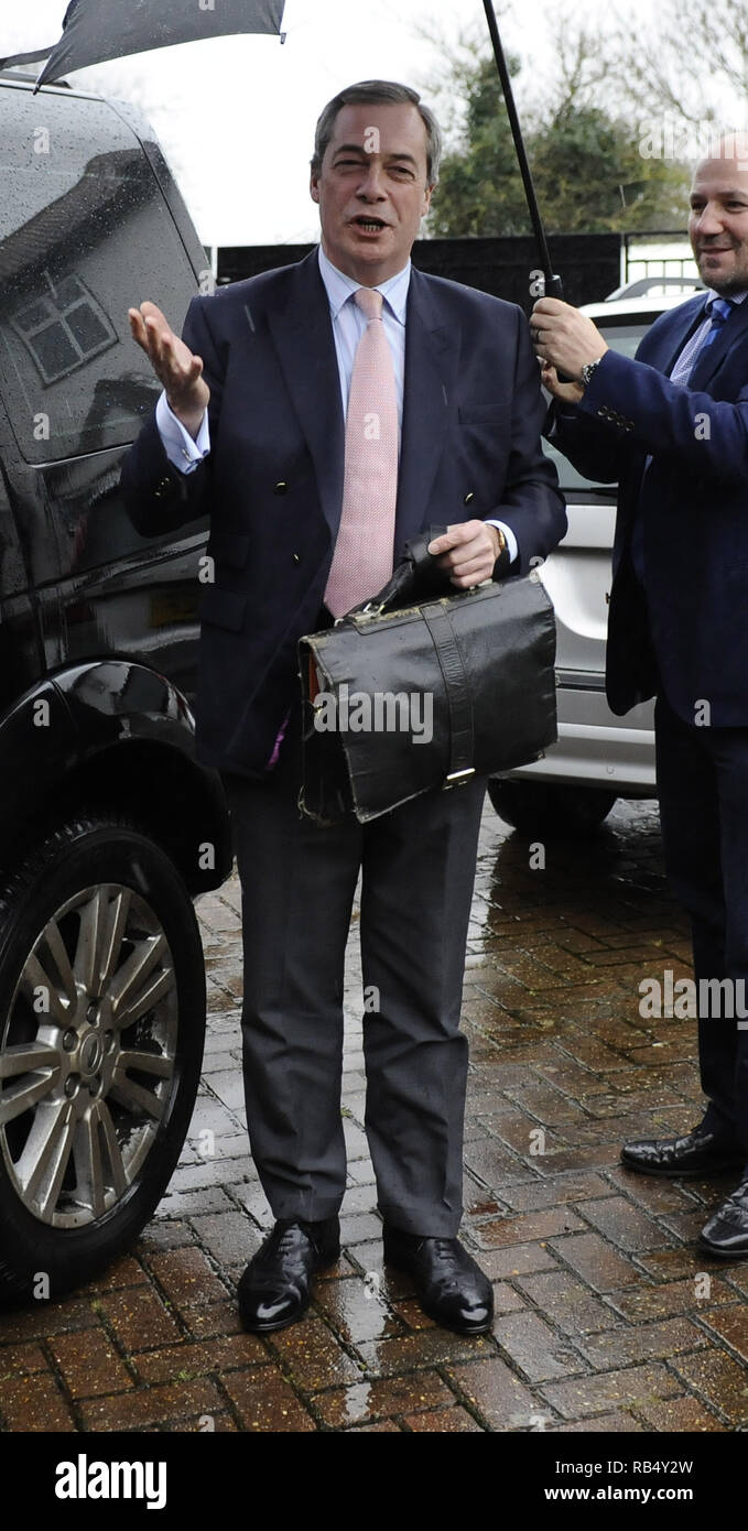 Nigel Farage arrives home after police confirmed that his Volvo car was sabotaged whilst driving from Brussels to his home in Kent  Featuring: Nigel Farage Where: London, United Kingdom When: 03 Jan 2016 Credit: Steve Finn/WENN Stock Photo