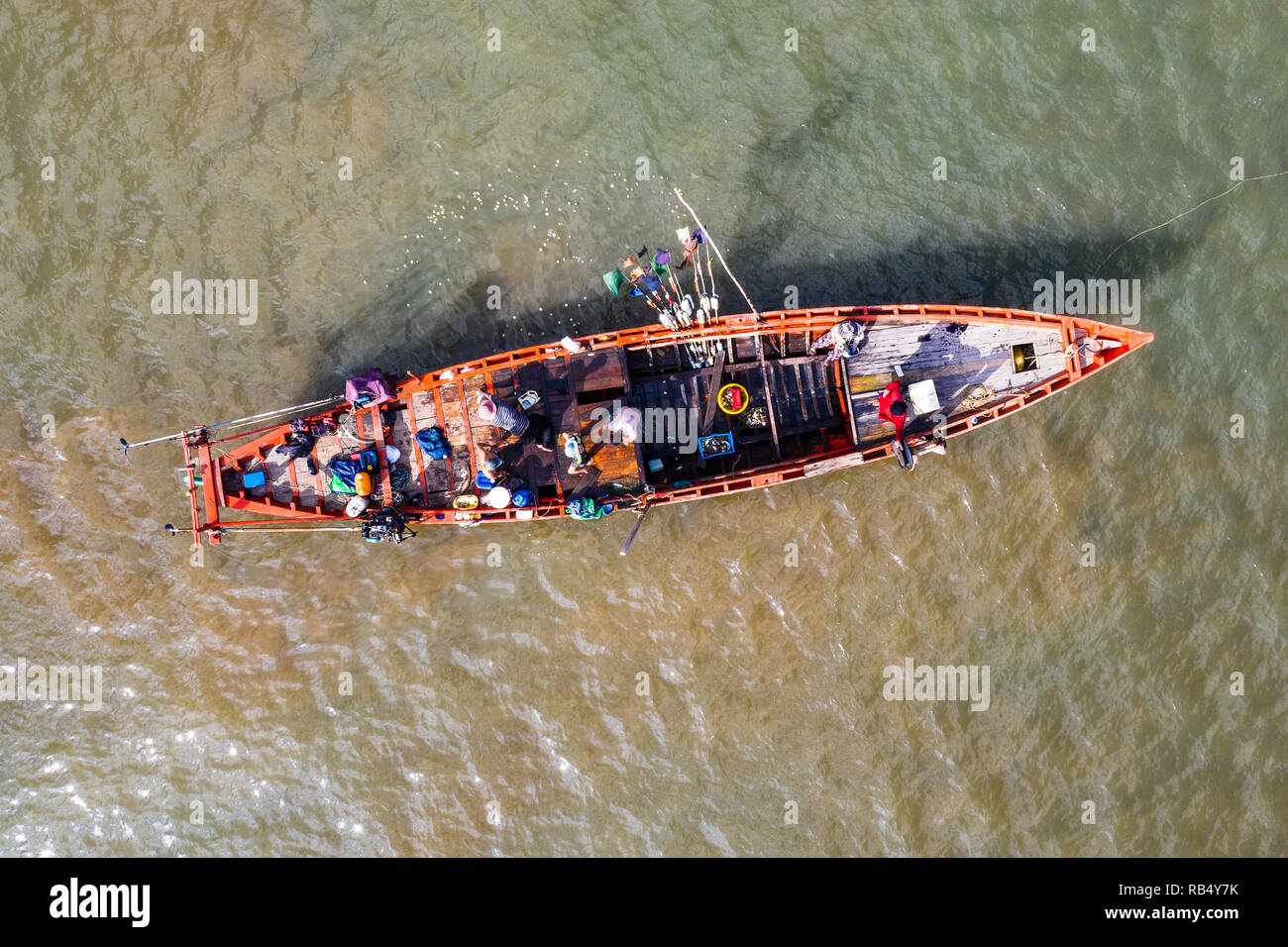 Aerial view on a fishing boat in Kep, Cambodia Stock Photo