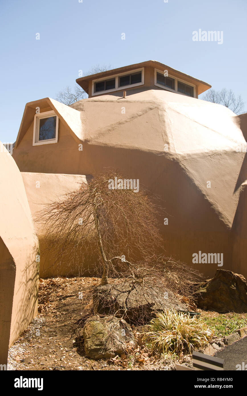 geodesic dome home residential house in suburban setting Stock Photo