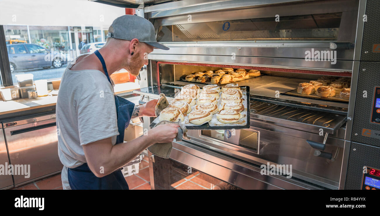Baking cinnamon buns, Summer Festival, Cultural Day, Reykjavik, Iceland Stock Photo