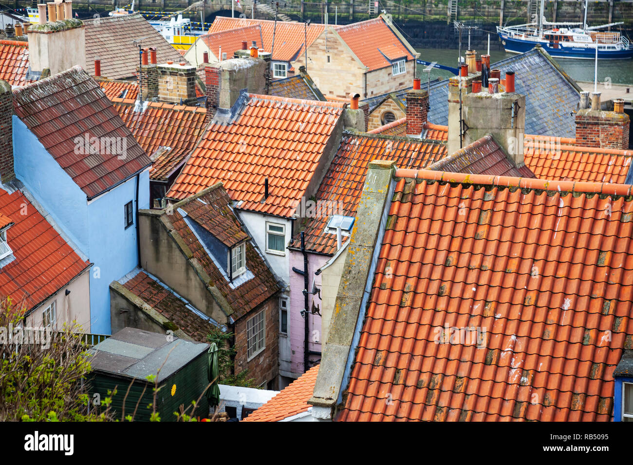 Looking down on the pan tile roof of buildings in Whitby, North