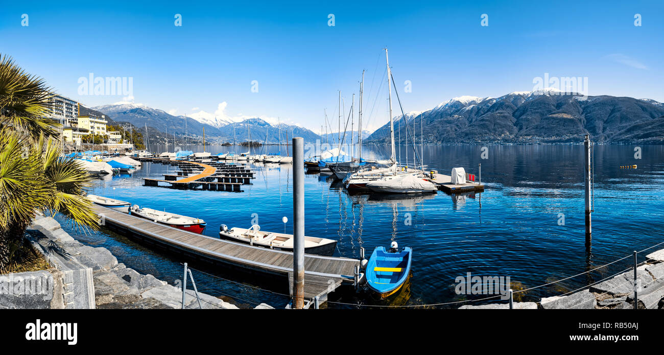 Promenade of Brissago at Lake Maggiore,Ticino Canton,Switzerland Stock Photo