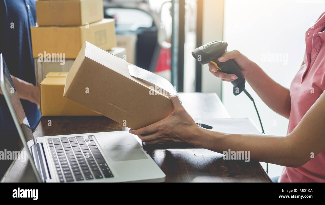 Courier Hands Business Woman Work At Home Office Checking Parcel