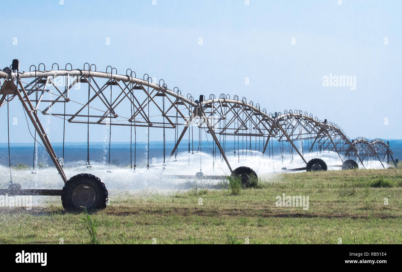 Irrigation System for farming in Pivots Stock Photo