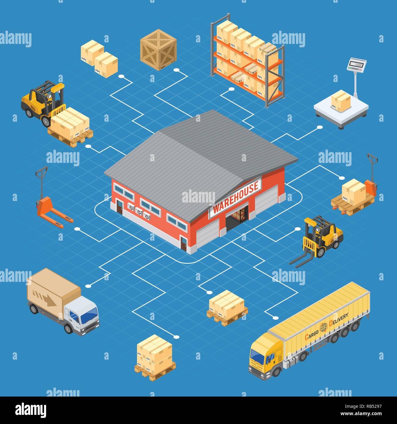 Warehouse Storage and Delivery Isometric Infographics Stock Vector