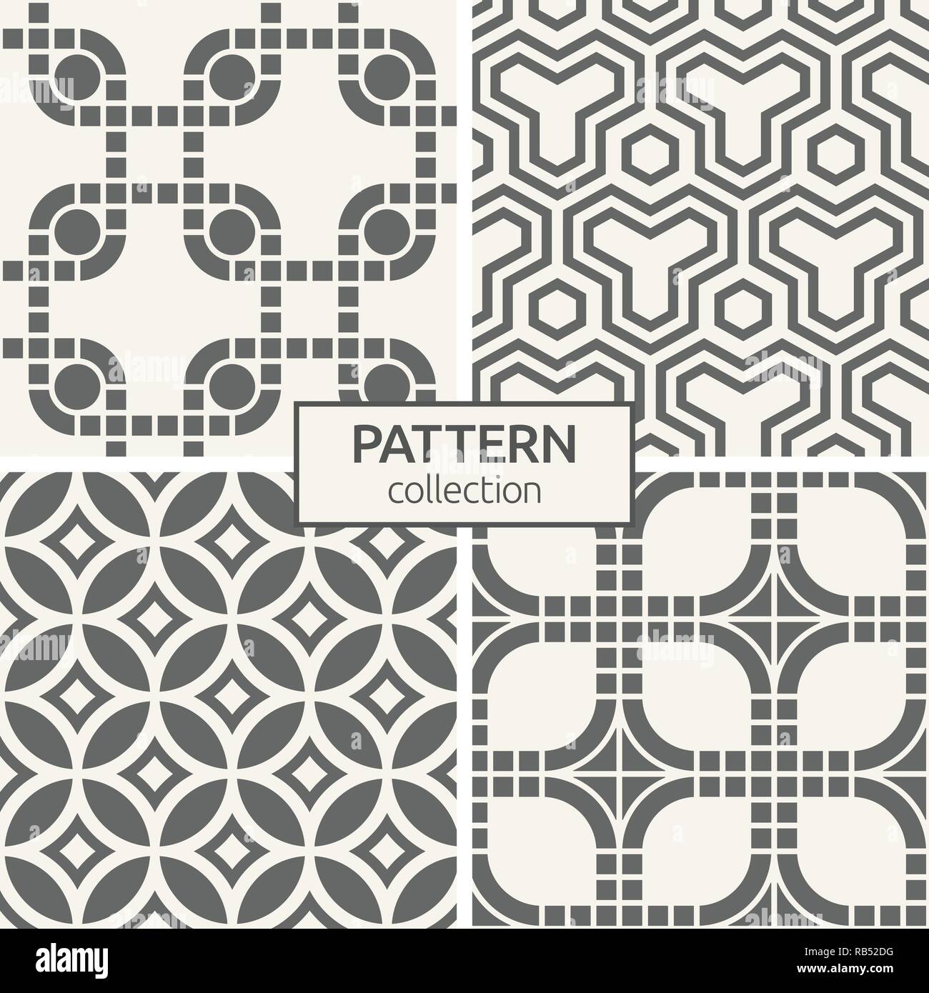 Set of four seamless patterns. Abstract geometric trendy vector backgrounds. Modern stylish textures. Geometric ornametnts of squares, circles. Stock Vector