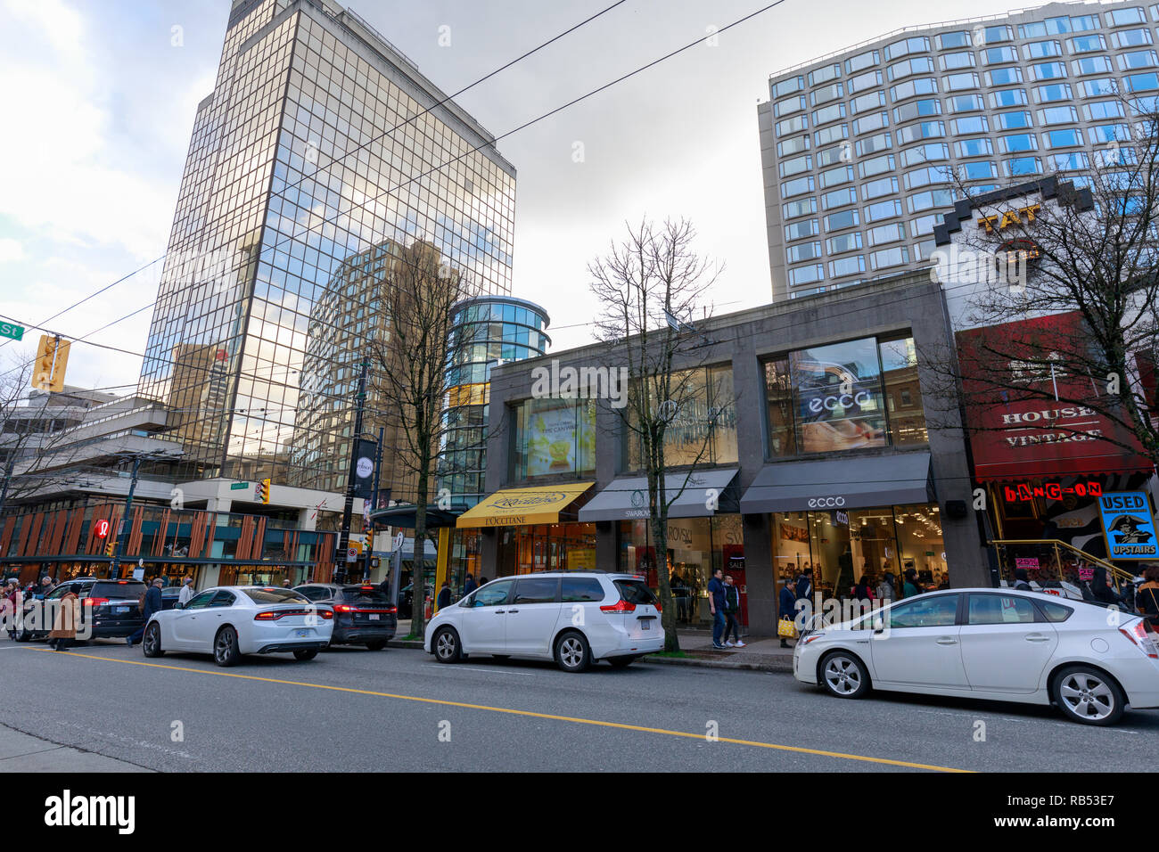 Vancouver, Canada - Feb 1, 2019 : Robson Street of Downtown