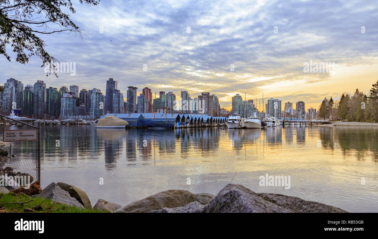 Vancouver, Canada - Feb 1, 2019 : Vancouver Downtown view from Stanley Park Stock Photo