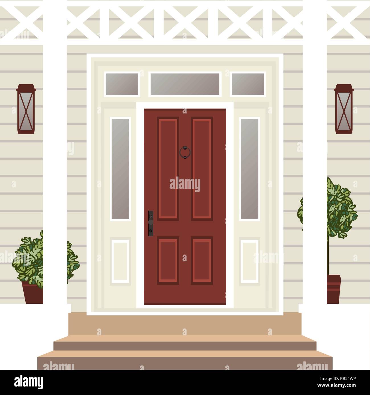 House door front with doorstep and mat steps Vector Image