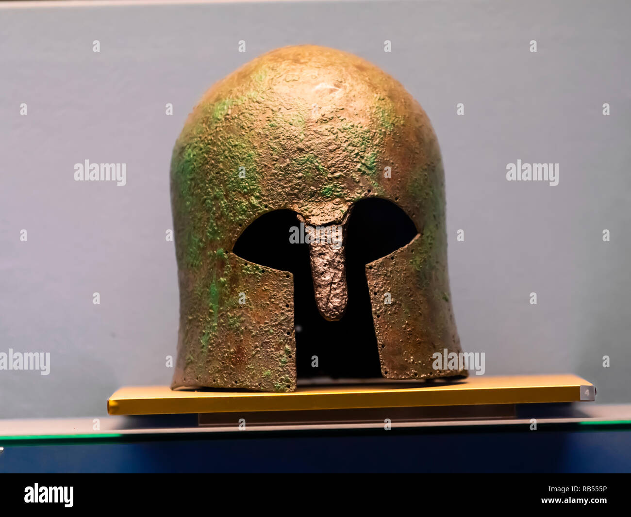 Italy Basilicata Melfi Castle National archeologic museum bronze Corinthian helmet, Stock Photo