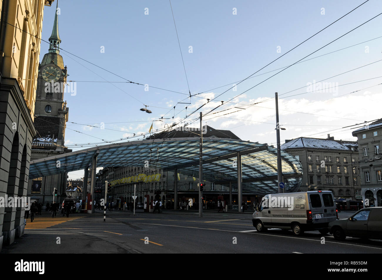 Bern city tram terminal close to Bern mainline railway station, Bern in Switzerland Stock Photo
