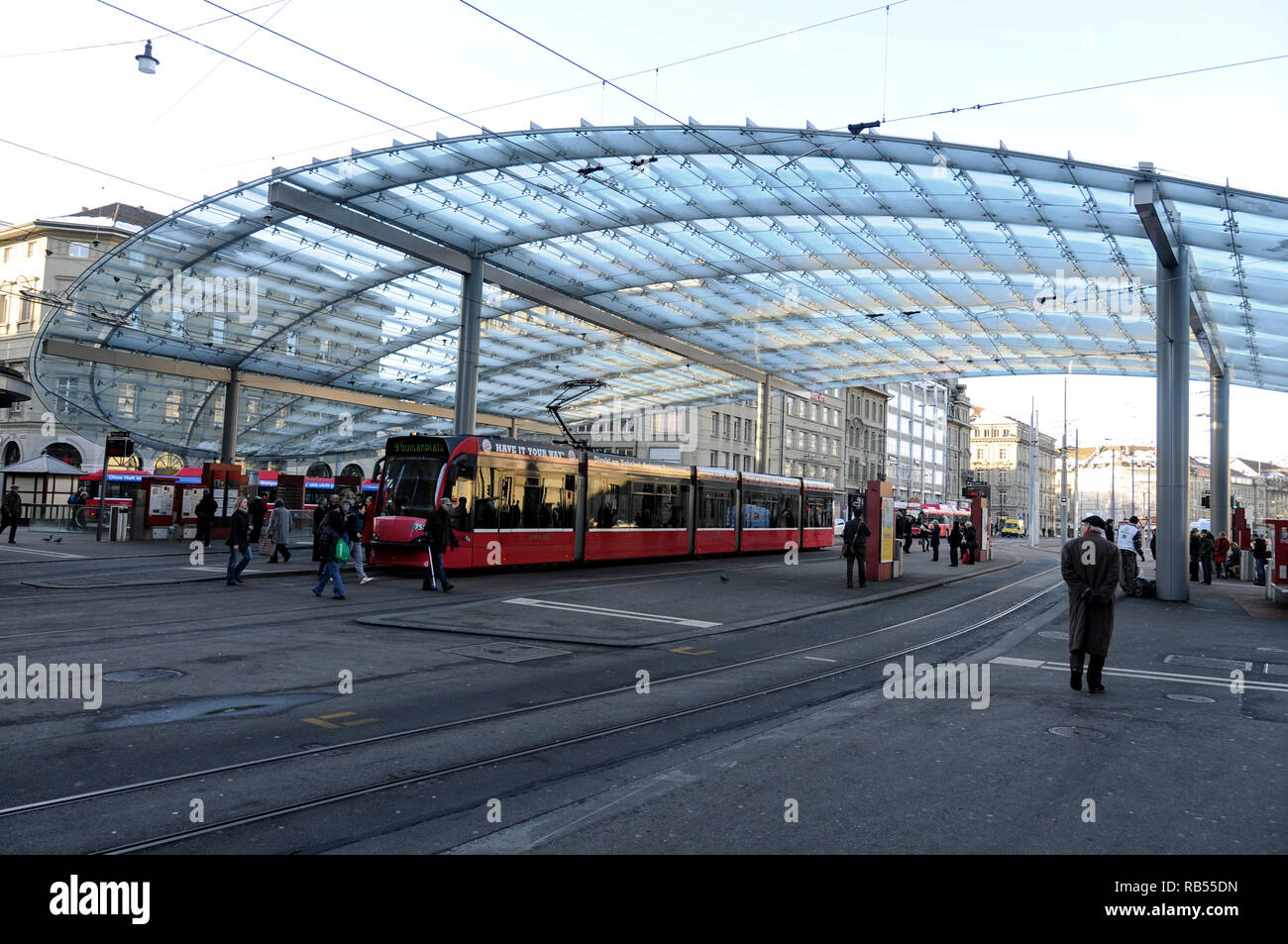 Bern city tram terminal close to Bern mainline railway station, Bern in Switzerland Stock Photo