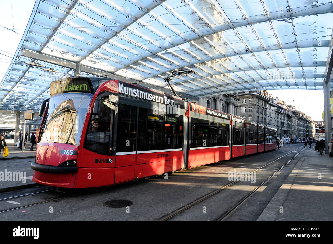 Bern city tram terminal close to Bern mainline railway station, Bern in Switzerland Stock Photo