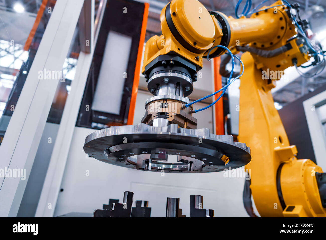 Robotic Arm production lines modern industrial technology. Automated production cell. Stock Photo