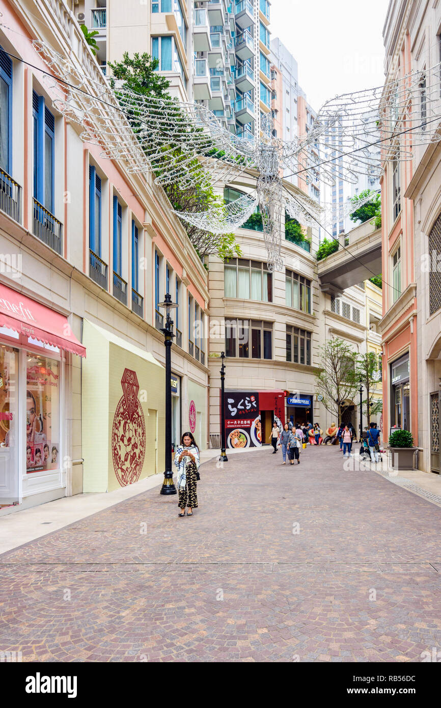 European styled shopping precinct of Lee Tung Avenue, Wan Chai, Hong Kong Stock Photo