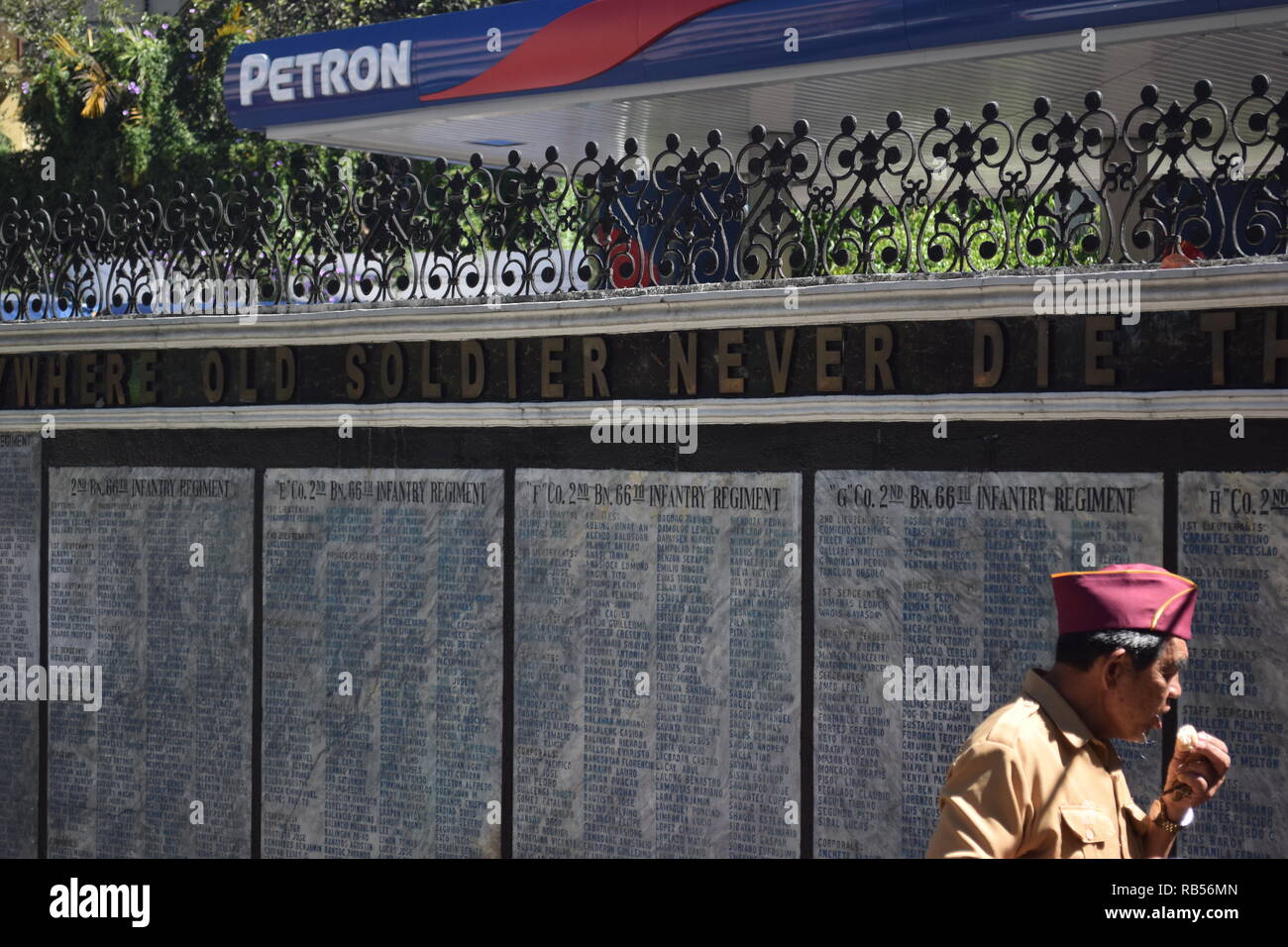 Detail of the inscription on the Veterans Memorial of the 66th Infantry, United States Armed Forces in the Philippines, North Luzon (USA-FIP. NL) Stock Photo