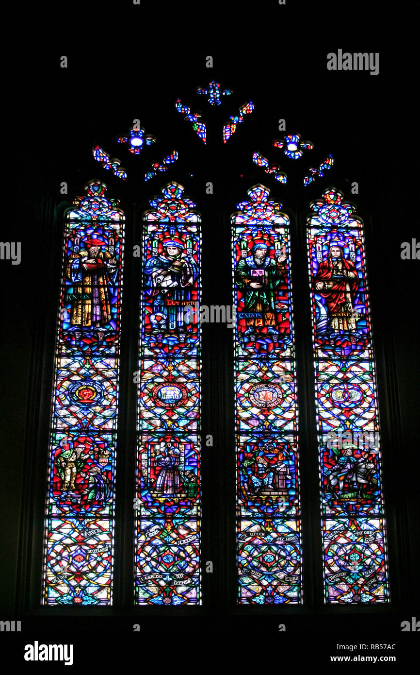 Large stained glass windows in the Church of the Covenant in Cleveland, OH, USA Stock Photo