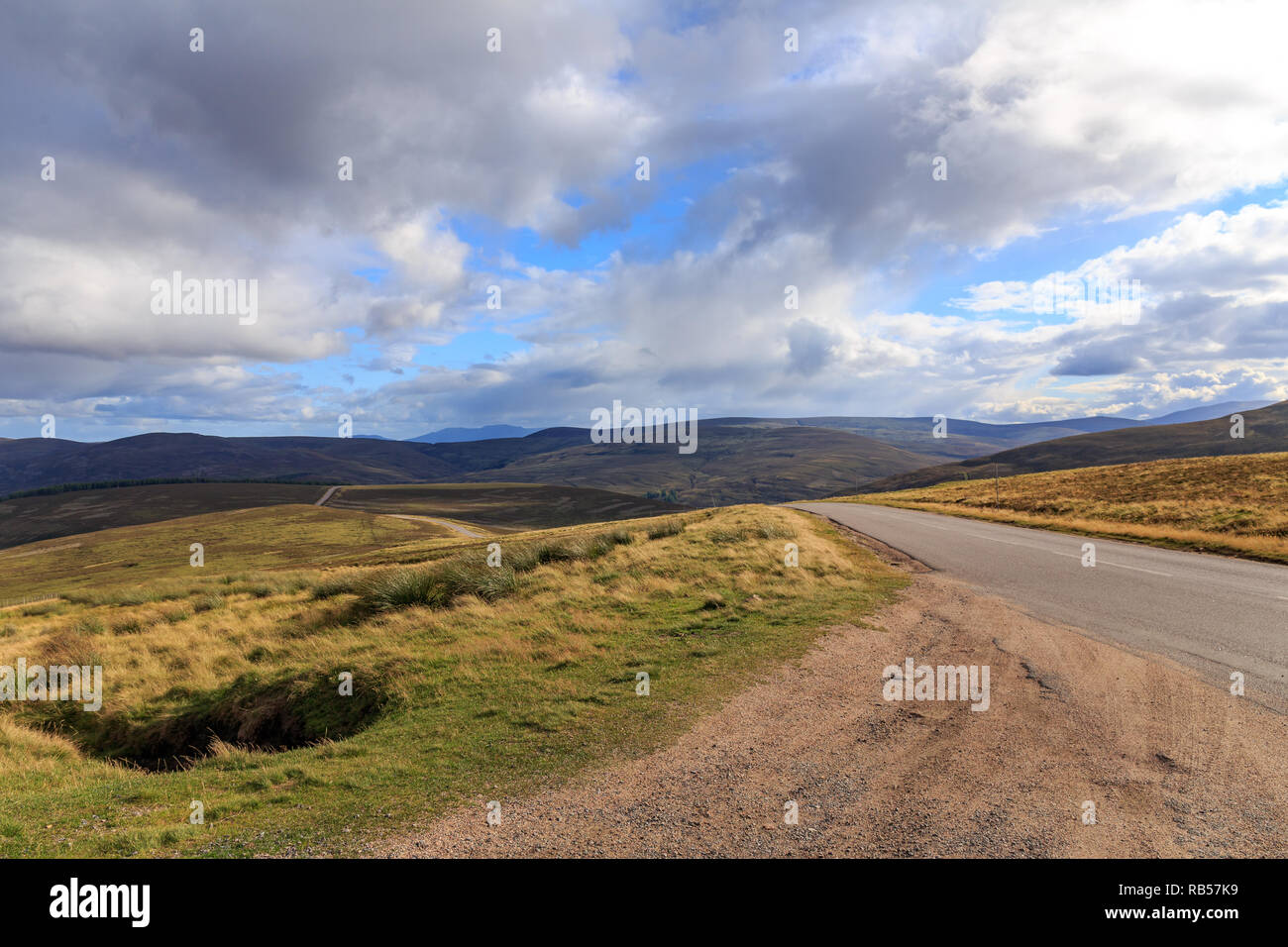 Lonely highway through the Cairngorms national park in Scotland, UK. Stock Photo
