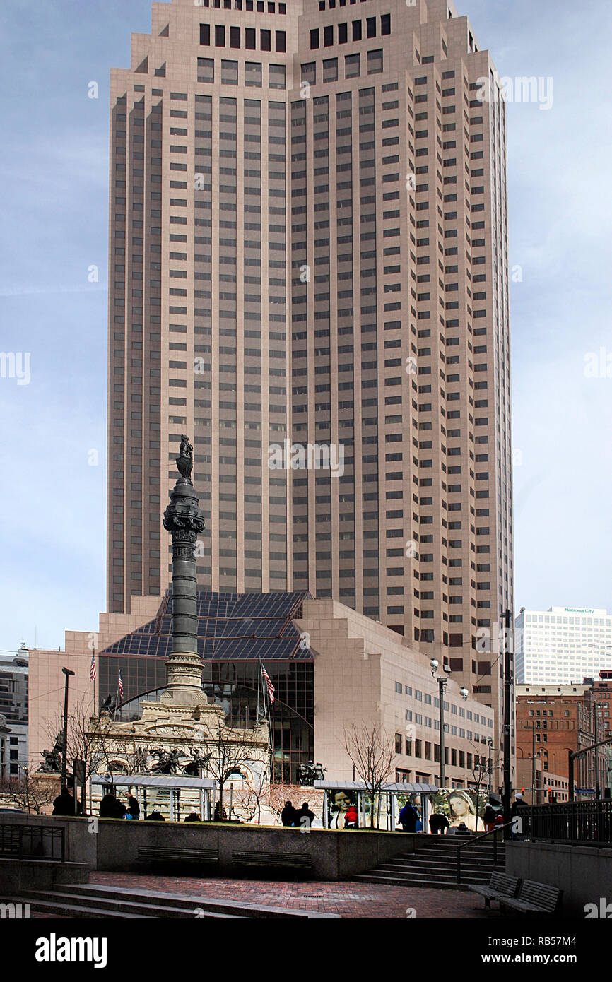 Cleveland, OH, USA. The Public Square, with Soldiers and Sailors Monument in foreground and