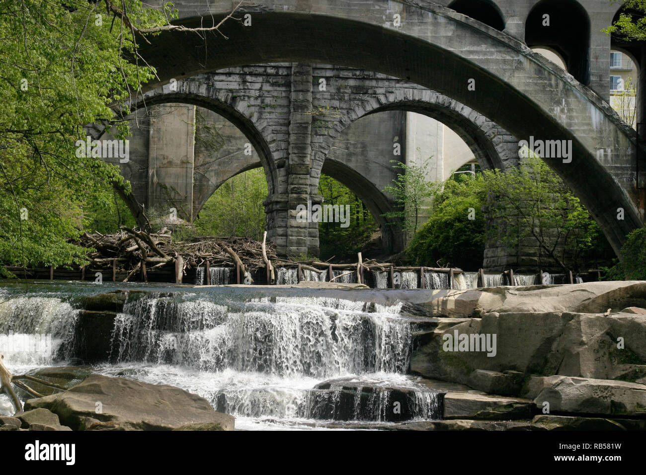 Historical arched bridges over Berea Falls, Ohio, USA Stock Photo Alamy