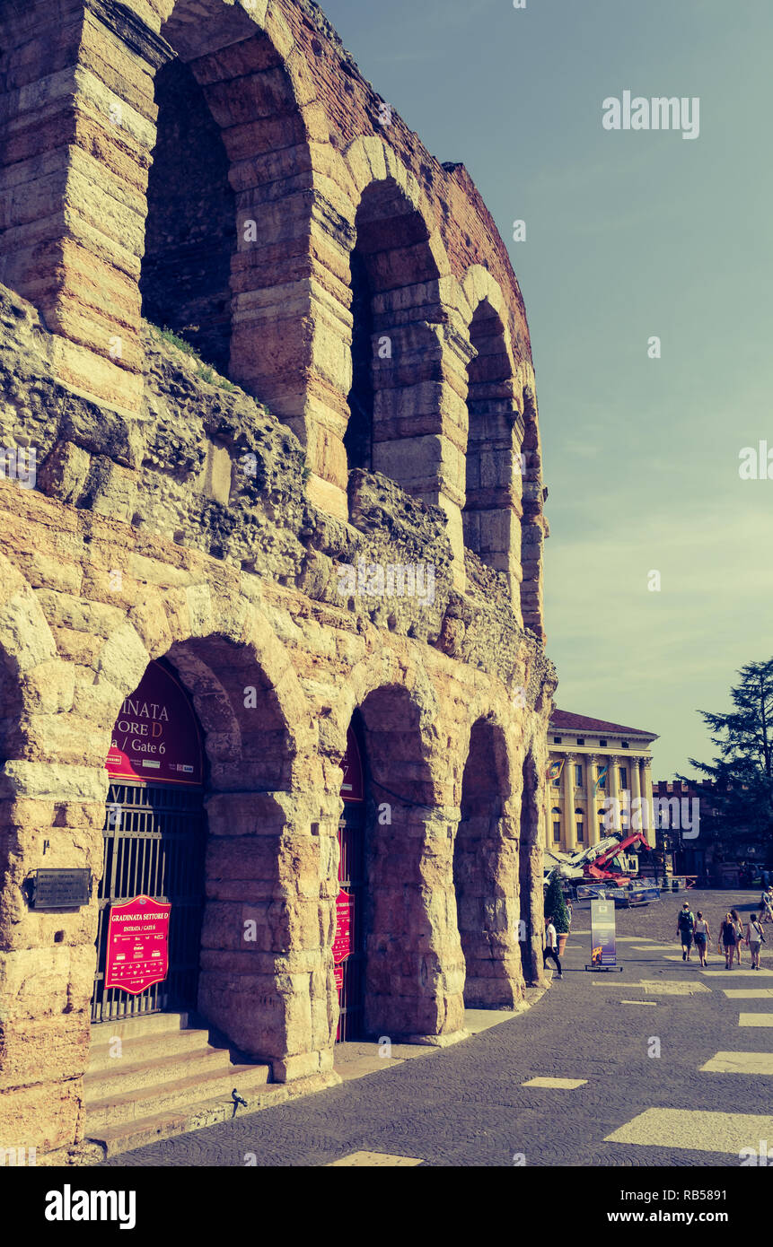Detail of the entrance to the poltronissime, the most luxurious armchairs at the Verona Arena. Vertical view. Stock Photo